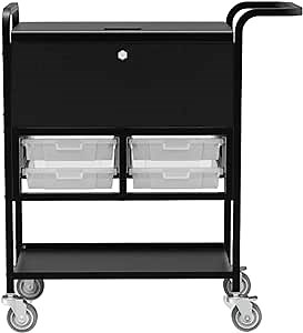 Offex Indoor Modern Mobile Utility Heavy Duty Storage Organizer File Cart with Locking Cabinet and Storage Bins