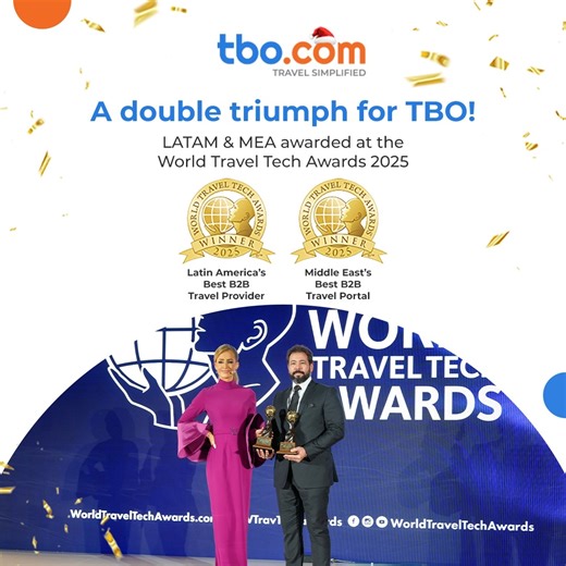 TBO.COM on Instagram: "We’re delighted to share that TBO has bagged a double win at the prestigious World Travel Tech Awards 2025, held on 6th December in Bahrain. 🏆 Latin America’s Best B2B Travel Provider 2025 🏆 Middle East’s Best B2B Travel Portal 2025 Congratulations to the teams in LATAM & MEA. A heartfelt thanks to our our global community of Travel Partners, suppliers, and industry peers #TBO #WTTAAwards #Travel #TravelPartners #TravelSimplified"