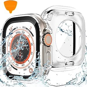 Goton 2 in 1 Waterproof Case for Apple Watch Ultra 3/2/1 Screen Protector 49mm, 360 Protective Glass Face Cover Hard PC Bumper + Back Frame for iWatch Ultra Accessories 49 mm, Clear