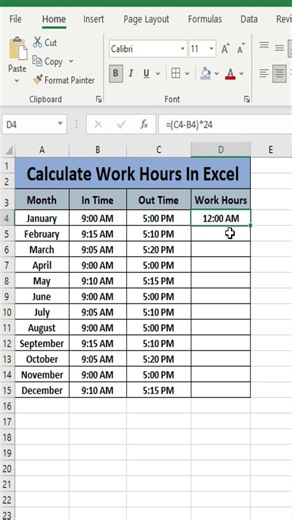 Calculate Work Hours in Excel | Excel Time Formula ⏰ #shorts #excel #exceltips #computer #exceltrick