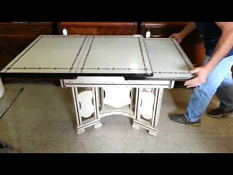 Vintage 1920's to 1940's Enamel Top Cottage Style Kitchen Table With Draw Leaf and Drawer
