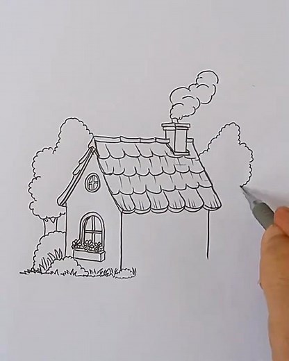 How to draw a beautiful cottage step by step