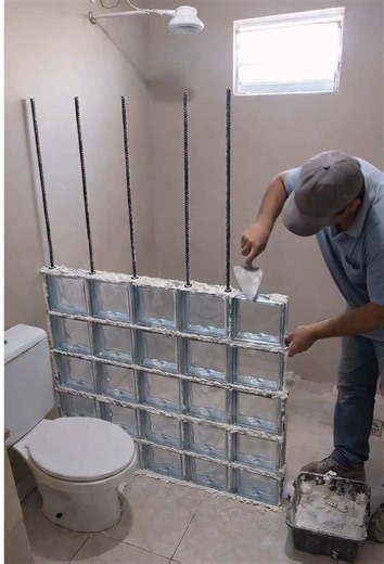 Wait… are those GLASS BRICKS being built in real time?! 😳🧱✨ This is the most satisfying bathroom upgrade to watch—glass block partitions give you privacy and light, plus that clean vintage-meets-modern vibe. If you’re tired of curtains or bulky walls, this idea is a game-changer for small bathrooms. Glass block = bright private timeless. Would you put a glass brick divider in your bathroom—yes or no? Comment YES or NO (and tell me why!), then save this for your DIY reno ideas. #HomeDecor #Inte