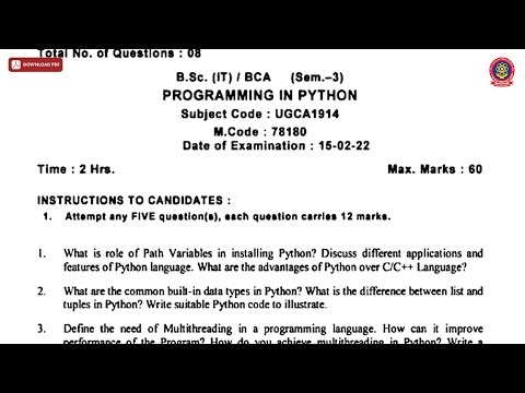 BSC BCA 3RD SEM PROGRAMMING IN PYTHON FEB 2022 | PTU