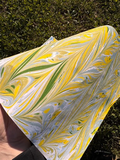 Original Turkish Ebru Art Paper | Yellow, Green and Light Blue Gel-git Handmade Marbling Artwork 35x50 Cm | One of a Kind - Etsy