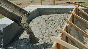 Pour concrete into the plinth. Construction of private houses concept