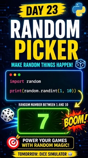 🎲 Day 53: Random Module in Python #pythonforbeginners #coding