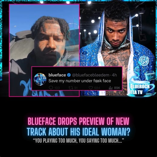 Bluerock Tea TV on Instagram: "Blueface recently dropped a preview of one of his new music tracks, and the song immediately caught attention. The track reportedly focuses on the specific type of woman he is currently looking for. Given the drama surrounding his recent release, the lyrics are already stirring up conversation among listeners....take a listen...thoughts...*sips tea* #blueface #chriseanrock #bluefaceandchrisean #bluefacechriseanrock #bluefacenews #jaidynalexis All statements, commen