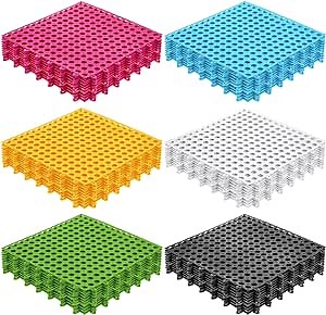 Tinideya 60 Pcs Drainage Tiles Interlocking Floor Tiles 11.8'' x 11.8'' Soft TPE Pool Floor Mat with Drain Holes Non Slip Drainage Mat Vented Floor Mats for Kitchen Bathroom Basement Deck, 6 Colors