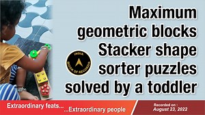 The record for #solving the maximum number of #geometric blocks stacker shape sorter #puzzles was set by Joshvika T D of #Chennai, #TamilNadu. She solved 25 geometric blocks #stacker shape sorter column puzzles in 2 minutes and 3 seconds at the age of 1 year, 9 months and 29 days. | India Book of Records | Facebook