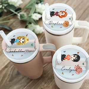 2.1K reactions · 335 shares | Surprise her with a personalized Cartoon Girl Women Birth Flower Name Tag for her Stanley Style Tumbler! | Callie Gifts | Facebook