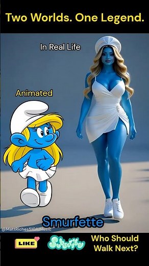 Smurfette in Two Worlds 🌟💙 | Animated vs Real-Life Transformation | Iconic Dual Walk Series
