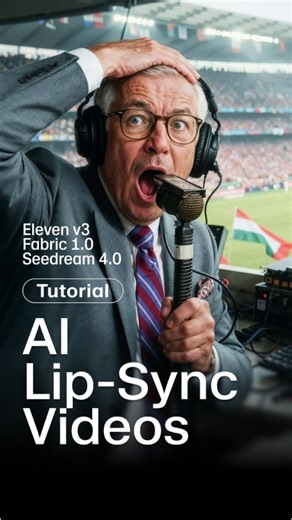 5.5K views · 35 reactions | Comment "lipsync" for full tutorial. How to create perfect AI lip-sync videos with expressive voices, hand gestures, and flawless using: • ElevenLabs' Eleven V3 • Veed's Fabric 1.0 • Seedream 4.0 #ElevenLabs #Seedream #Fabric #AIfilms | ElevenLabs | Facebook