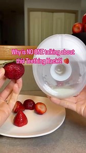 You NEED to try this! 😍🍓🍼Make a simple breastmilk teether for your baby right at home by using strawberries and a small amount of breastmilk. This can be made in a teether pop mold for your baby, or just in the top of a baby bottle. Breastmilk is anti-inflammatory, antibacterial, moisturizing with pain reducing properties that will help your babies gums feel so much better. In addition, the cold can help numb the gums and relieve additional discomfort. Try this hack in your baby will be feeli