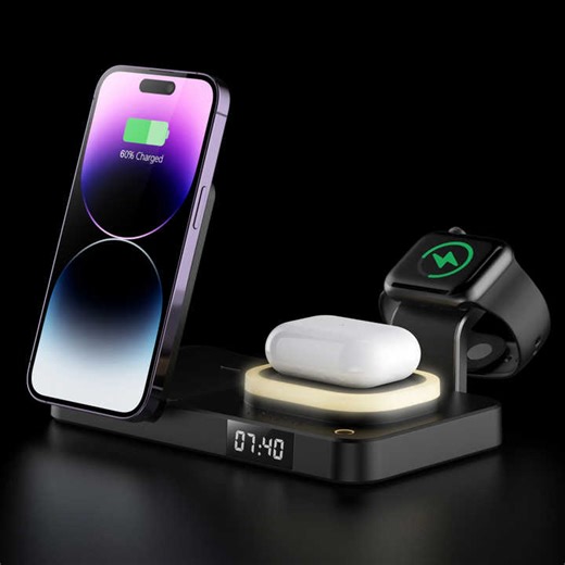KC CE ROHS FCC 2023 Wireless Charger Magnetic Multi-function Smart Watch 4 in 1 Charger Wireless With Clock