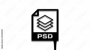 Black PSD file document. Download psd button icon isolated on white background. PSD file symbol. 4K Video motion graphic animation