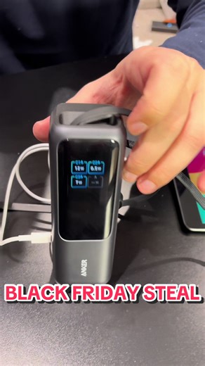 Anker 165W 25,000mAh power bank for laptops, phones & tablets. Ultra-fast triple USB-C charging. Built-in cables. Travel essential #anker #powerbank #techgifts #blackfridaydeals #giftidea