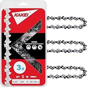 KAKEI 20 Inch Chainsaw Chain .325" Pitch .058" Gauge 76 Drive Links Fits VEVOR, Supmix 62cc, NEOTEC NCS6200, WEMARS 6220G, Blue Max 53543, 8901, 8902 (3 Chains) - Full Chisel