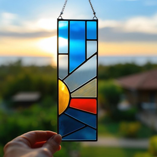 Sunset Stained Glass Pattern PDF – Landscape Suncatcher Template PNG – DIY - Etsy