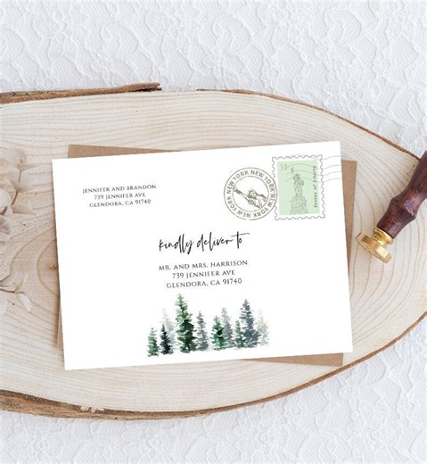 Pine Tree Wedding Envelope Template: Editable Printable Address (instant Download) - Etsy