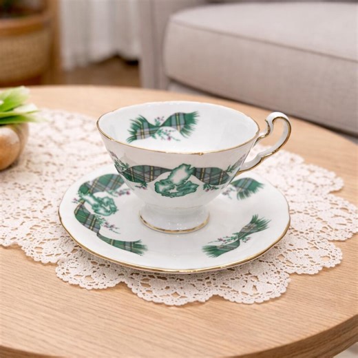 Royal Adderley Cape Breton Island Teacup and Saucer Fine Bone China Scotland Tartan Thistle Pattern Vintage Footed Teacup Set - Etsy UK