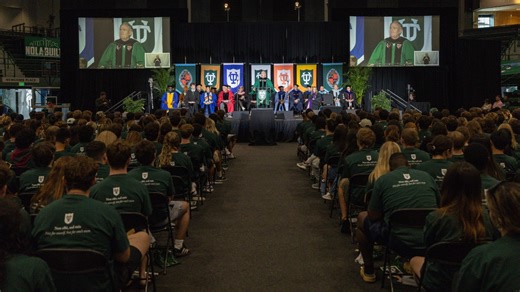 9.8K views · 315 reactions | Welcome, Class of 2029!  Convocation marks the official start of a transformative journey. As President Fitts shared, students are encouraged to dream big, persevere under pressure, and build bridges across differences. To the first of many—Roll Wave! | Tulane University | Facebook
