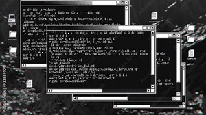 Video transition from a window tab to another on a classic computer screen interface with animated background, icons and windows. Green chroma key background.