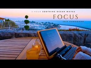 3-Hour Study With Me • Relaxing Ocean Waves 🌊 • Pomodoro 25/5 Focus, White Noise & Deep Productivity