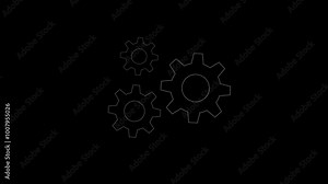 Gear outline icon, gear settings sign. Setting symbol. 2d animated video clip. 4k size without background. alpha channel