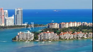 Aerial video west view of Fisher Island Miami Beach 4k 2024