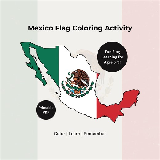 Mexico Flag Coloring Activity for Kids | Printable Geography Coloring Worksheet | Instant Download - Etsy