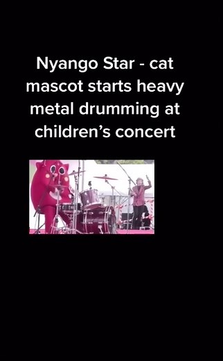 Nyango Star Heavy Metal Drumming Cat Mascot at Children's Concert