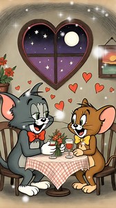 Cheers to love under a heart-shaped window 🥂❤️ Tom & Jerry toasting to the sweetest night ever! 🌙✨ #RelationshipGoals #TomandJerry85 | Jordan Nostalgia