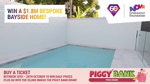 🐷 DAILY PIGGY BANK PRIZE DRAWS 10TH - 20TH OCTOBER 🐷 Buy a Lottery #445 ticket between 10th - 20th October to be in the daily Piggy Bank Prize Draws! Plus every #445 ticket purchased during the promo will also go into the final Smash the Piggy Bank Draw to win $5,000 Cash! 💰 PLUS You could win this stunning family home and enjoy bayside living at its finest. For as little as one $10 ticket all of this could be yours: 🏡 Fully furnished 4 bedroom, 2.5 bathroom, 2 garage home 🌊 Located 5 minut