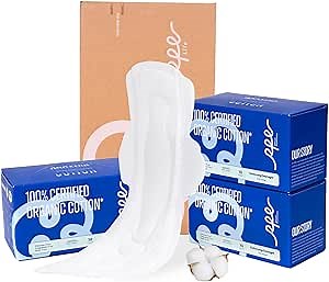 100% Organic Super Long Overnight Pads with Wings, Extra Heavy Sanitary Pad for Women Ultimate Absorbency, Ultra Thin Extra Coverage Cotton Period Menstrual Pads (Extra Long Overnight, Size 6, 30ct)