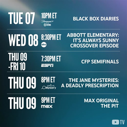 New Year. New shows. | YouTube TV