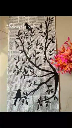 Easy Elegant Newspaper Tree Art 🌿🖤 | #Shorts #trendingshorts #art #explore #diyart