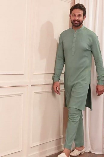 Elegant Sage Green Men's Sherwani & Kurta Set | Andaaz Fashion #fashion #mensfashion