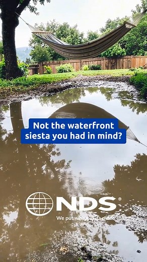 Pooling water can turn any yard into unwanted “waterfront property.” With NDS stormwater management solutions, you can control runoff, eliminate standing water, and get back to relaxing. | NDS