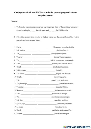 Present Progressive online exercise for high school