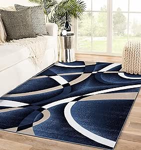 2305 Geometric Abstract Navy 4x5 Area Rugs for Living Room