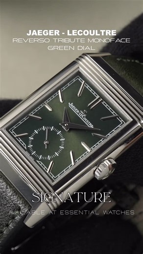 Essential Watches on Instagram: "You don’t see this every day… The Jaeger-LeCoultre Reverso Tribute Monoface Small Seconds (ref. Q397843J) pairs an iconic Art Deco design with a striking green dial in stainless steel. • $12,000 • Pre-owned • With box and papers Reach out now!"