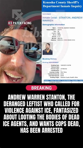 Libs of TikTok on Instagram: "BREAKING: Andrew Warren Stanton, the deranged leftist who called for violence against ICE, fantasized about looting the bodies of dead ICE agents, and wants cops dead, has been ARRESTED FAFO"
