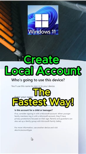 Create Local Account in Windows 11 25H2 - Fastest Way. Windows Pro & higher. #windows11 #techtips
