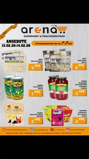 Bremerhaven, aufgepasst! 🔥 Dieses Wochenende wird genossen – im Arena-Markt warten Valentinstags-Highlights ❤️, heißer Grillgenuss 🍗 und viele frische Angebote auf dich. 🌹 Rosenbären mit LED – das perfekte Geschenk 🔥 Grillhähnchen, Köfte-Pita & mehr vom Arena-Grill 🥦 Frisches Obst, Gemüse, Fleisch & Ramadan-Spezialitäten Komm vorbei und erlebe zwei Tage voller Geschmack & besonderer Momente! ✨ 📍 Rickmersstraße 66 · Bremerhaven #Bremerhaven #ArenaMarkt #Valentinstag #Ramadan #Grillgenuss