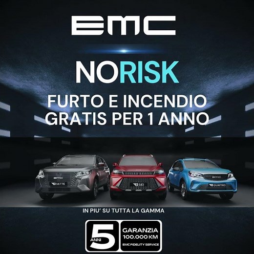 NORISK polizza furto e incendio gratis per 1 anno su tutta la gamma EMC #automobile