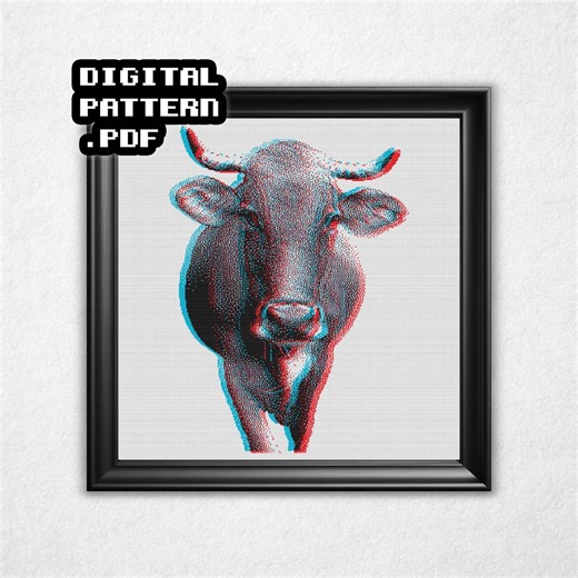 3D Cow Cross Stitch Pattern PDF - Anaglyph 3-D Bitmap Style Counted Crossstitch - Etsy