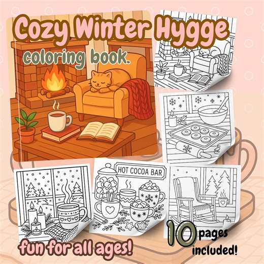 Winter Festive Hygge Coloring Book, Cozy Winter Pages, 10-page Printable PDF - Etsy Canada