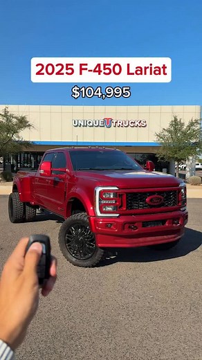 Ruby Red Metallic F-450 🔥 2025 Ford F-450 Super Duty Lariat. Available now - Call or DM us for more info! - Only 3k miles - Power Stroke 6.7L Biodiesel Turbo V8 500hp - Baja Interior #azdealership #customtrucks #FordTrucks #f450 #FordSuperDuty #FordLariat #dealership | Unique Trucks