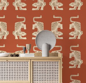 Orange Aztec Tiger Wallpaper - Peel and Stick Canvas Texture Wall Mural - Etsy